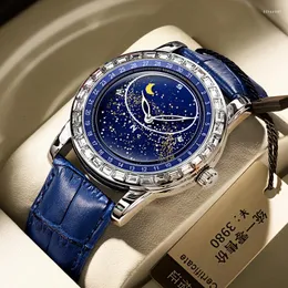 ساعة معصم Binbond STARRY SKY SKY فارغة لوحة الماس Watch Men Fashion Sun Moon Star مقاومة للماء
