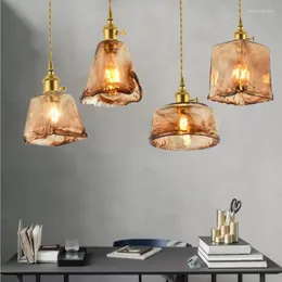 Pendant Lamps Nordic Retro Brass Glass Lights Home Stay Bedside Hanging Light Creative Personality Cafe Living Room Lamp