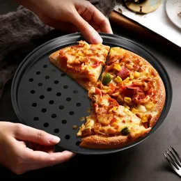 Moldes de cozimento de 10 polegadas de pizza perfurada pessoal de 10 polegadas aço de carbono preto com revestimento antiaderente fácil de limpar a bandeja limpa