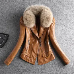 Fur 2023 Spring Autumn Women New Motorcycle Leather Jacket Jacket Raccoon Coat Mulher Lady Clothing