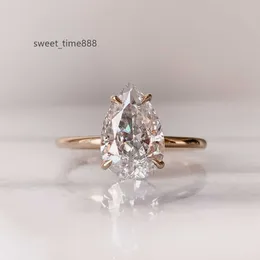 Minimalist Jewelry Hidden Halo 14k Gold Pear Cut Solitaire Moissanite Engagement Rings