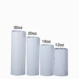 Sublimation Blanks Mug 20oz Stainless Steel Straight Tumblers White Tumbler with Lids and Straw Heat Transfer Cups Water Bottles 50 pcs/carton