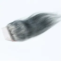 إغلاق الشعر باللون الرمادي البيروفي مستقيم 4 × 4 الدانتيل السويسري إغلاق شعر الإنسان الإغلاق 241y