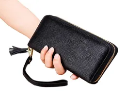 NIGEDU 100 genuine leather Wallets Women Large Capacity Zipper Long Purses female With tassel clutch Purse Wrist bag money Clip5210387