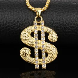 Pendanthalsband Rhinestone US Dollar Logo Shape Necklace Gold Color Metal Emamel Summon Fortune Symbol Hiphop Jewelry