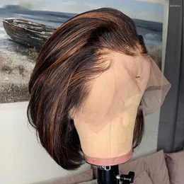 Pixie Cut Human Human Lace Frontal Bob Destaque P4/30 Colorido pré -arrancado Wigs dianteiro 13x1 para mulheres negras