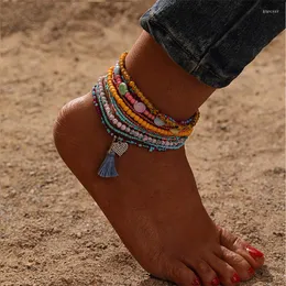 Anklets 2023 Summer Beach Ladies Foot Jewelry Kolorowy wielowarstwowy z koralikami brzęczenie sercowe na nogach kostka dla kobiet Bohemia