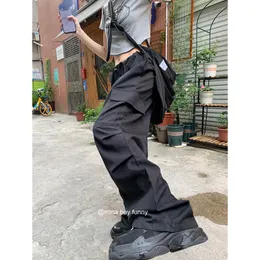 Capris Letnie czarne kombinezony spodnie damskie modne spodnie Hip Hop wysokiej talii szerokie nogawki Baggy Casual Cargo proste spodnie