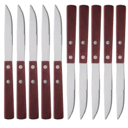 Set di stoviglie 4/6/10Pcs Coltello da cena Manico in legno Coltelli da bistecca in argento Set di posate 304 Acciaio inossidabile Argenteria da cucina occidentale