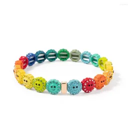 Strand Colorful Rainbow Enamel Tile Beads Bracelet Bohemia Cute Round Inlay Zircon Alloy Elastic Bracelets For Girl