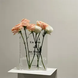 Dekorativa föremål böcker akrylvas transparent blommor vas in hem dekoration nordisk europe modern hydroponic skrivbord prydnad krepa gåva 230506