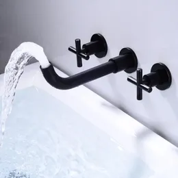 Banyo lavabo musluklar küvet seti 3 delik gümüş altın siyah beyaz pirinç çift çapraz sap duvar monte musluk soğuk musluk duvar içi