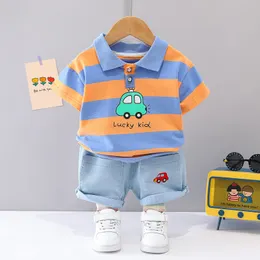 SetsSuits Toddler Boy Clothes Set Summer Fashion Stripe Cartoon Car Short Sleeve Infant Boys Outfit Casual Children Costume 1 2 3 4 Years 230508