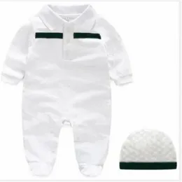 Designer Cotton Newborn Baby Clothes Set Luxury Long Sleeve Baby Rompers klädkläder Baby Boys Girls Jumpsuits + Hat Outfits Set 0-24 Månad