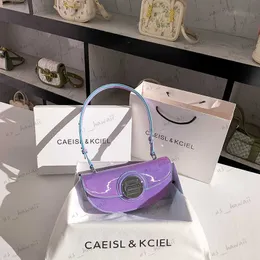 Borse da sera Nuova moda trendy sfumatura di colore viola Borsa a tracolla in pelle verniciata sotto le ascelle Borsa a mezzaluna Borsa da donna Borsa da ascella da donna T230508