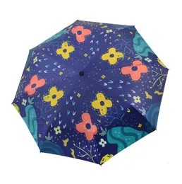 Umbrellas UV Umbrella Colorful Printing Sun Protection 3Folding Waterproof Plegable Paraguas Mujer 230508