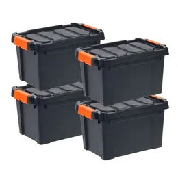 IRIS USA, scatola portaoggetti in plastica resistente da 5 galloni, nera, set di 4