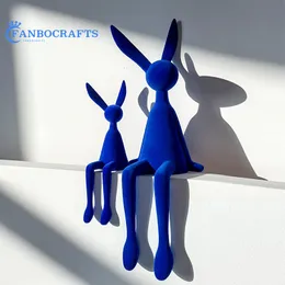 Decorative Objects Figurines Flocking Rabbit Statue Home Decoration Modern Nordic Cute Animal Resin Art Sculpture Crafts Desktop Office Room Ornament 230508