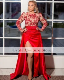 Sharon Said Luxury Dubai Evening Dresses 2023 Red Appliques Abaya Formal Dresses Long Sleeves Women Caftan Gowns