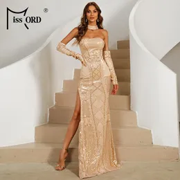 Kleider Missord 2021 Sommer Damenmode Abendkleider Pailletten Rückenfrei Figurbetont Brustumhüllung Party Vestidos Gold Elegantes Kleid
