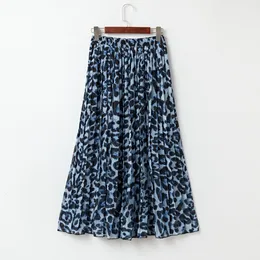 Leopard Print Pleated Chiffon Maxi Skirt for Women Bohemian Vintage Style  High Waist Beach Skirt