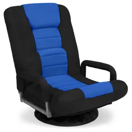 최우수 선택 제품 360도 회전 게임 바닥 의자 W 팔걸이 손잡이, 접이식 조절 가능한 등받이 - 블랙 블루