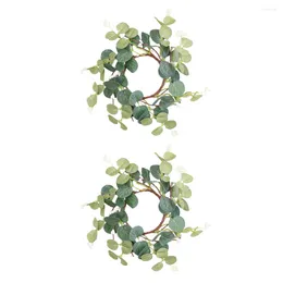 Decorative Flowers 2 Pcs Taper Wreath Norse Gifts Berry Twig Holder Wreaths Christmas Rings Green Home Decor