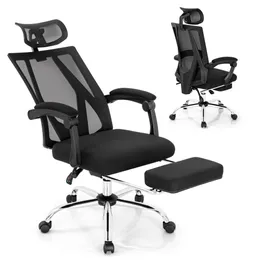 Gymax High Back Office Chair Mesh Reclining Chair Saild W Retractable Retractable