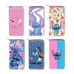 Wholesale Lilo&Stitch 35 kinds of plush toys PU long zipper purse double-sided printed children's gifts