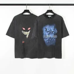 Herr t-shirt par storlek publik retro mode hellstar herrar och kvinnors samma stil amerikansk high street tvättas för att göra gamla lösa hip-hop kortärm