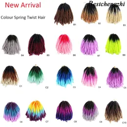 Cabelos de primavera tranças de crochê ombre rotação cabelos de 8 polegadas Extensões de cabelo sintético Paixão S 100g PC PC Fluffy Rainbow Color 287R