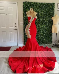 Long Sexy Red Mermaid Prom Dresses 2023 Halter Crystal Illusion Homecoming Birthday Party Evening Gowns Robe de Bal