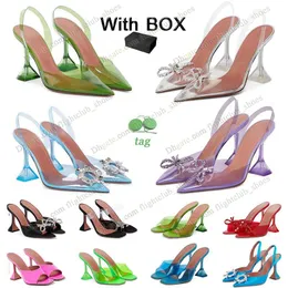 Brand New Amina Muaddi Sandal womens lady heels dress shoes Clear Nice Begum Glass Pvc Crystal green white black luxury dhgate Transparent Slingback Heel