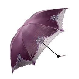 المظلات أوراق الدانتيل الأميرة الشمس مظلة محمولة 3 قابلة للطي امرأة مقاومة للرياح أنثى باراسول سفر شمس أمطار UV حماية المظلات هدية 230508
