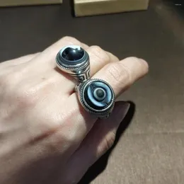 Klusterringar 1st/mycket naturlig agatring s925 himmelögon ganska färg smart snittande gud profeten jorden yin yang skvaller handgjorda amulet taki