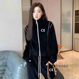 Women's Set Designer CE Fashion Women's Two Piece Casual Jacket Women's Long Sleeve Zipper Coat Cool Girls Street Clothing Women's Jogging Wear