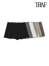 Saias de traf mulheres moda com shorts plissados ​​saias vintage na cintura alta zíper feminino skort mujer p230508