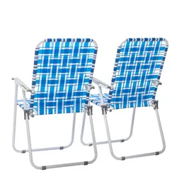 UBesGoo Folding Web Lawn Chair Set, 2 Pack Outdoor Beach Chair Portable Camping Chair Blue
