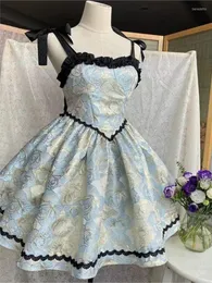 Sukienki swobodne Summer Women Blue Jacquard Sling Pasek Sukienka Vestidos de Cerimonia para casamentos y2k coreanos pral deeses