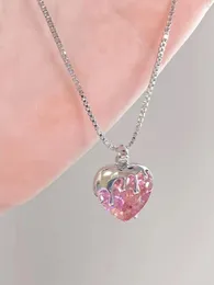Pendant Necklaces Fashion Metal Heart Shape Inlay Pink Zircon Necklace Charm Crystal Gems Women Girl's Chain Neck Party Jewelry Gifts