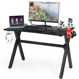 Gaming-Schreibtisch, Computertisch, Tisch mit Getränkehalter, Kopfhörerhaken, Gamer-Workstation