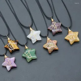 Pendant Necklaces Natural Agates Obsidian Five-pointed Star Shape Necklace Reiki Healing Crystal Gemstone Pentagram Women Jewelry