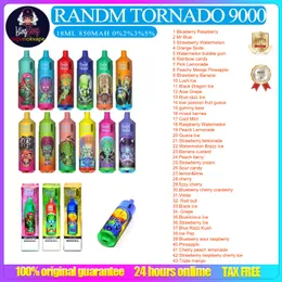オリジナルのRandm Tornado 9000 Puffs使い捨ての電子タバコ機能18ml Vape 0/2/3/5％充電式850m​​Ah統合バッテリー関連43フレーバー利用可能
