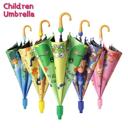 Rain Gear Children Double Layer Umbrella Cartoon Animal Sunscreen Long Umbrella for Boys and Girls Handle 230508