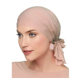 Elastische Modal-Baumwollrüschen-Turban-Kappen für Frauen Muslimische Kopfbedeckung Bonnet Femme Musulman Instant Wrap Lady Hair Loss Chemo Cap