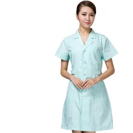 Short Sleeve Doctor Female Custom Logo Printing Nurse Clothing Hospital Pharmacy Work Uniform Green Coat Medical Blouse Dress