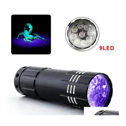Nattlampor mini UV LED -ficklampa Violet Light 9Led Torch Lamp Battery Traviolet Flash för Antifake Money Detector Urin Scorpion DHZ4Z