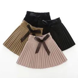 Skirts Spring Kids Girls Skirts Cotton Bowknot High Waist Mini Pleated Skirt School Student Dance Skirts Children Clothes 230508