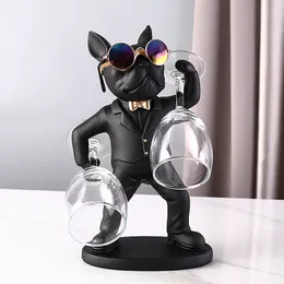 Decorative Objects Figurines KungFu Bulldog Butler Creative Wine Glass Holders Resin Dog statue Rack Stand for Table Desk Dcor Kitchen Bar 230508