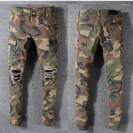 Pantaloni da uomo maschile magri jeans streetwear mashire maschi camuflage tasca militare denim pantalon dechire 2023 hiphop militaire